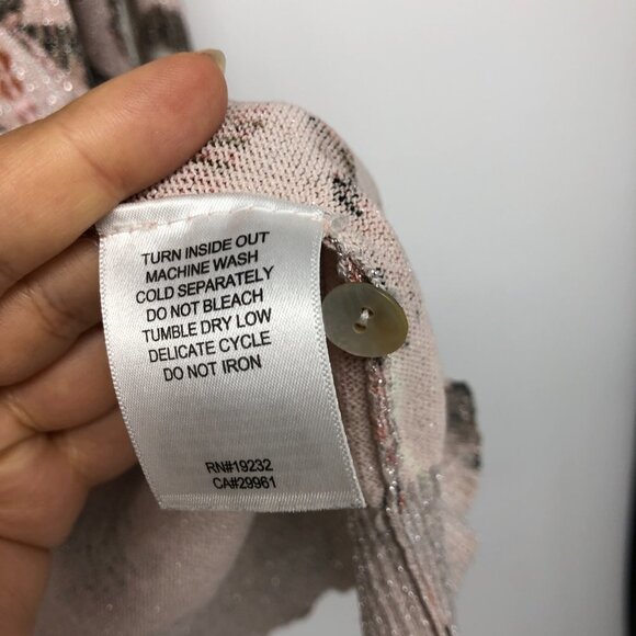 Alfred Dunner Pink sequin Knit Button-Up Cardigan Floral Sparkly pastels size ~M - Picture 9 of 16